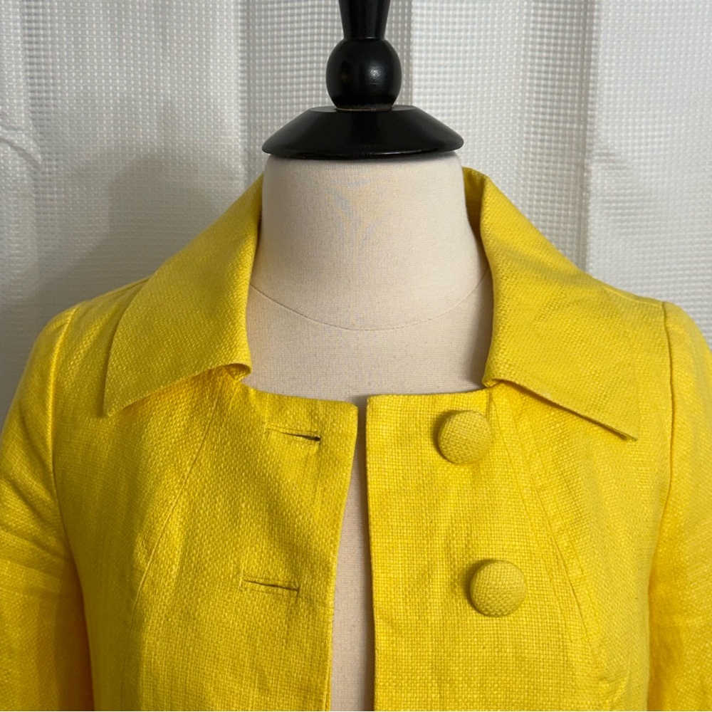 H&M Women's Vintage Style Textured Weave 3/4 Sleeve Cropped Jacket, Yellow, Sz 6 - Picture 2 of 10